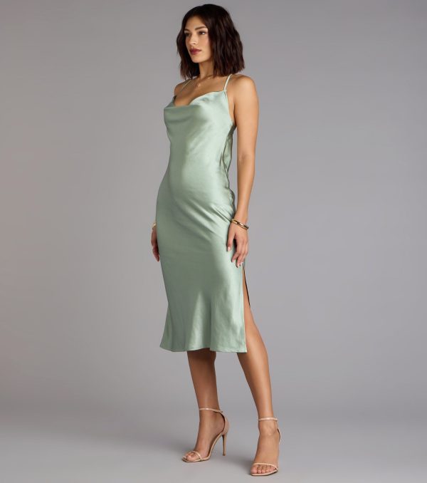 Dreamy Luxe Satin Strappy Back Midi Dress - Image 8