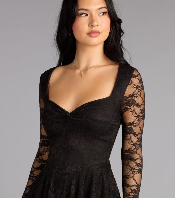 Forever Yours Lace Long Sleeve Skater Dress - Image 4