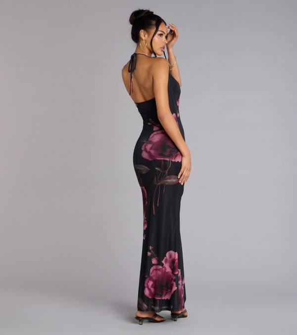 Rooftop Romance Floral Mesh Halter Maxi Dress - Image 2