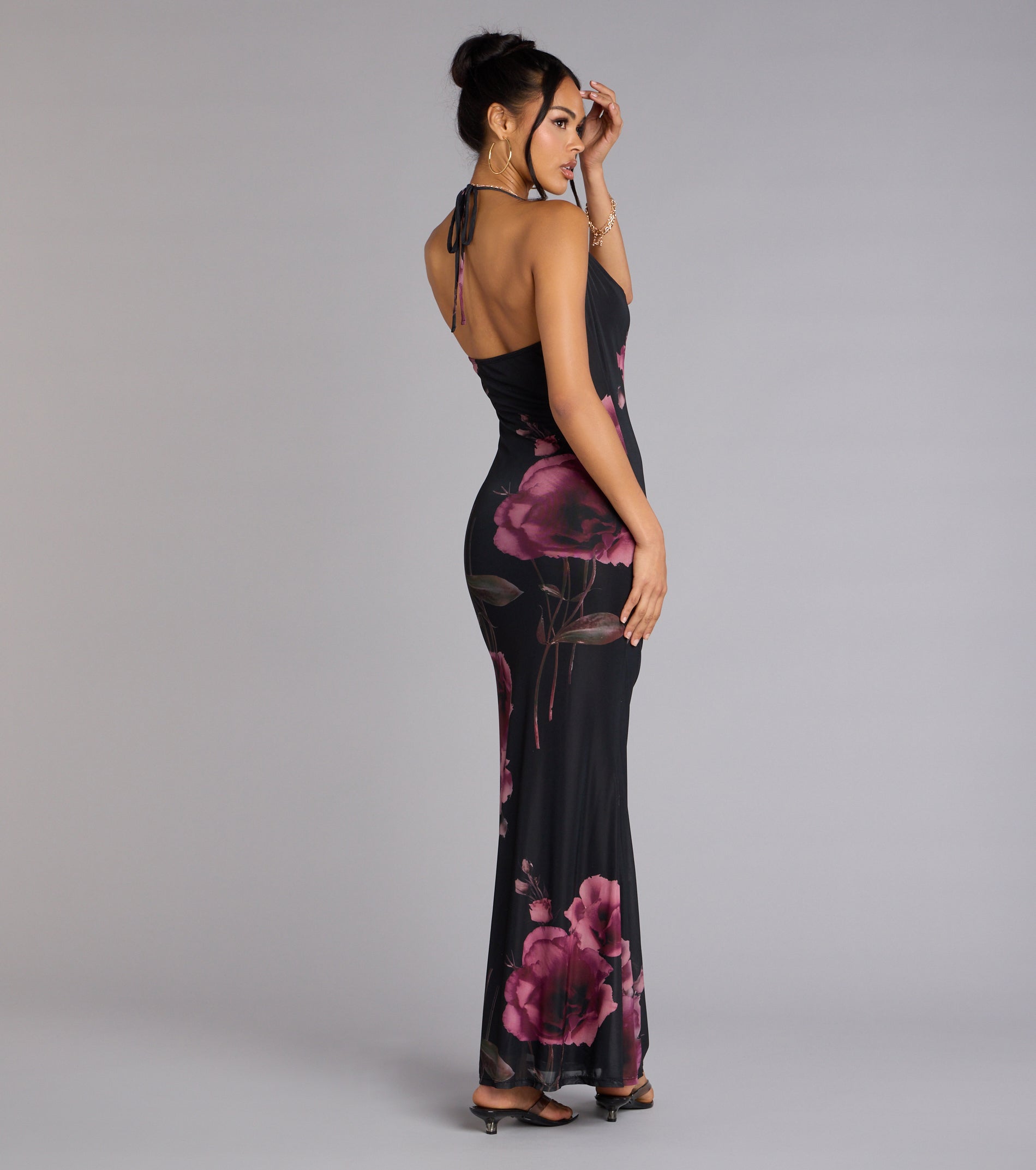 Rooftop Romance Floral Mesh Halter Maxi Dress - Image 2