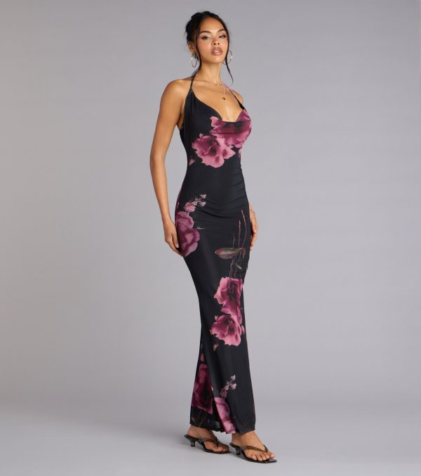 Rooftop Romance Floral Mesh Halter Maxi Dress - Image 4