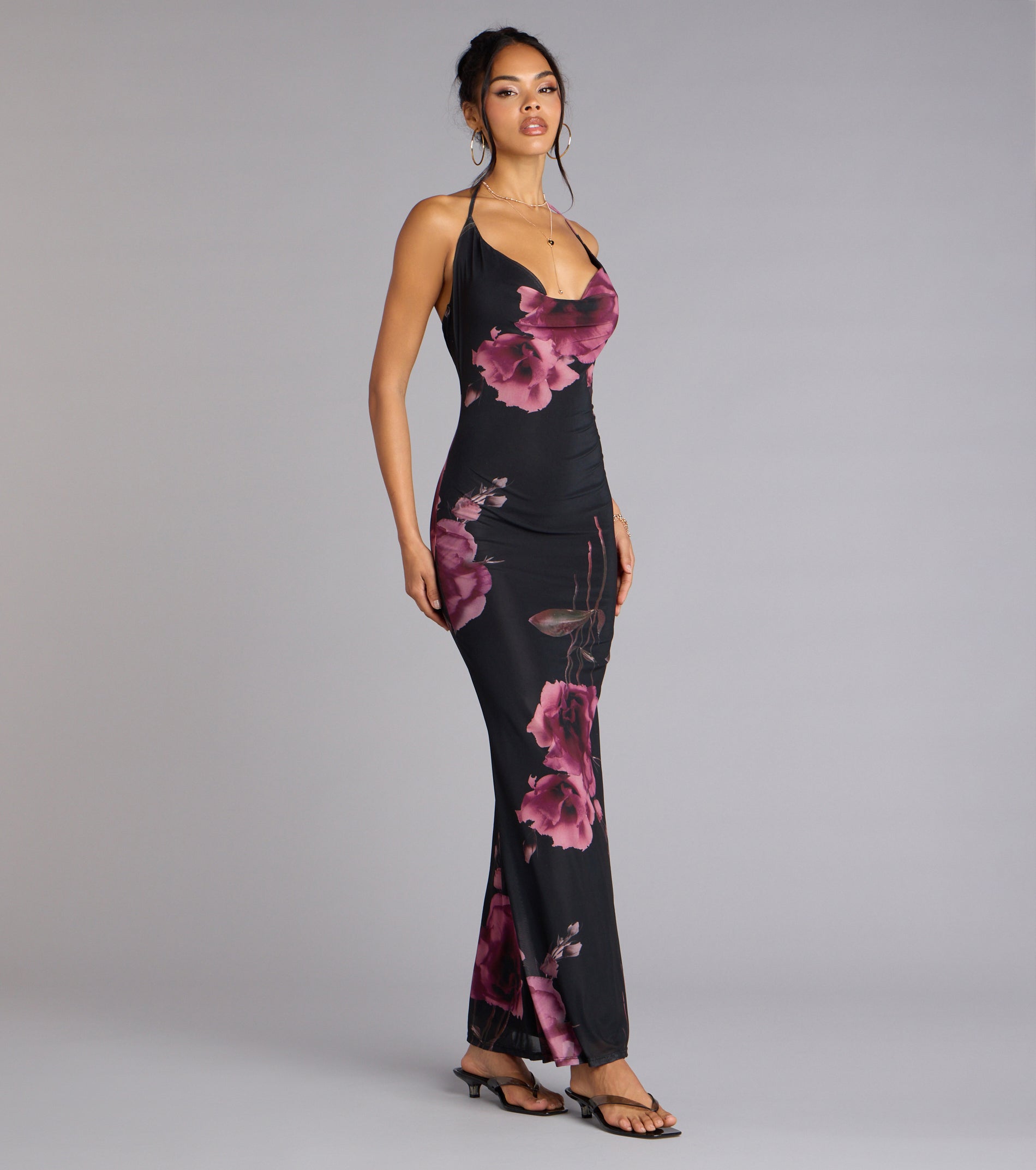 Rooftop Romance Floral Mesh Halter Maxi Dress - Image 4