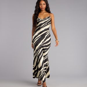 All Eyes Satin Cowl Maxi Dress