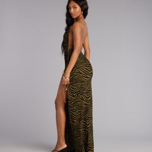 Wild Intentions Zebra Velvet Maxi Dress