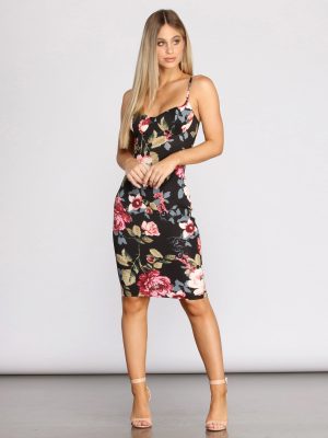 Floral Sweetheart Scuba Knit Midi Dress