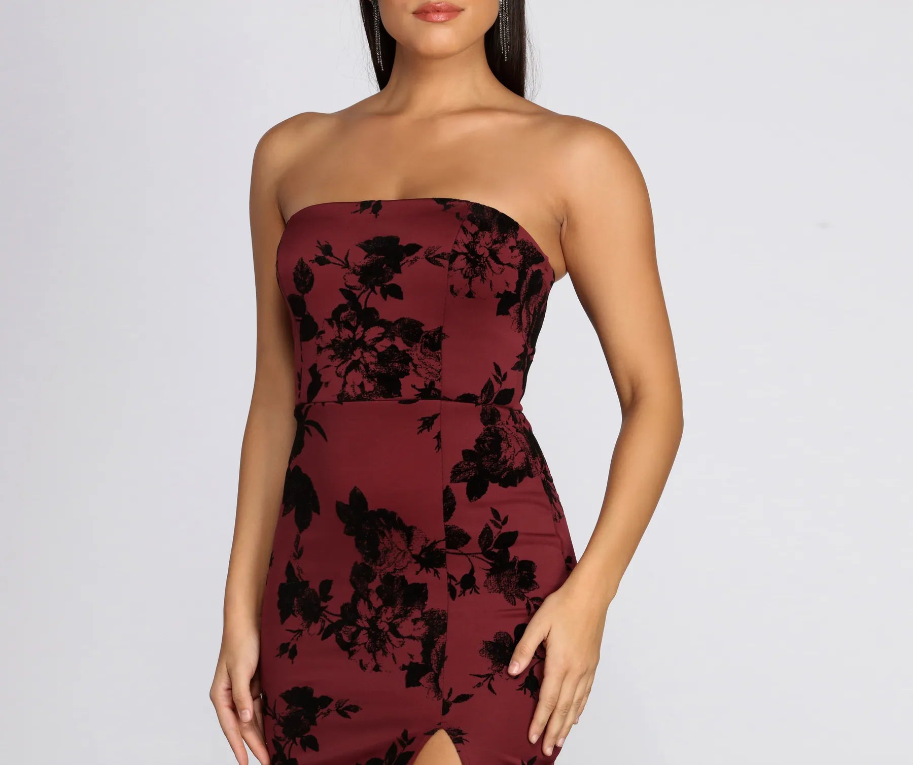 Budding Romance Flocked Tube Midi Dress - Image 4