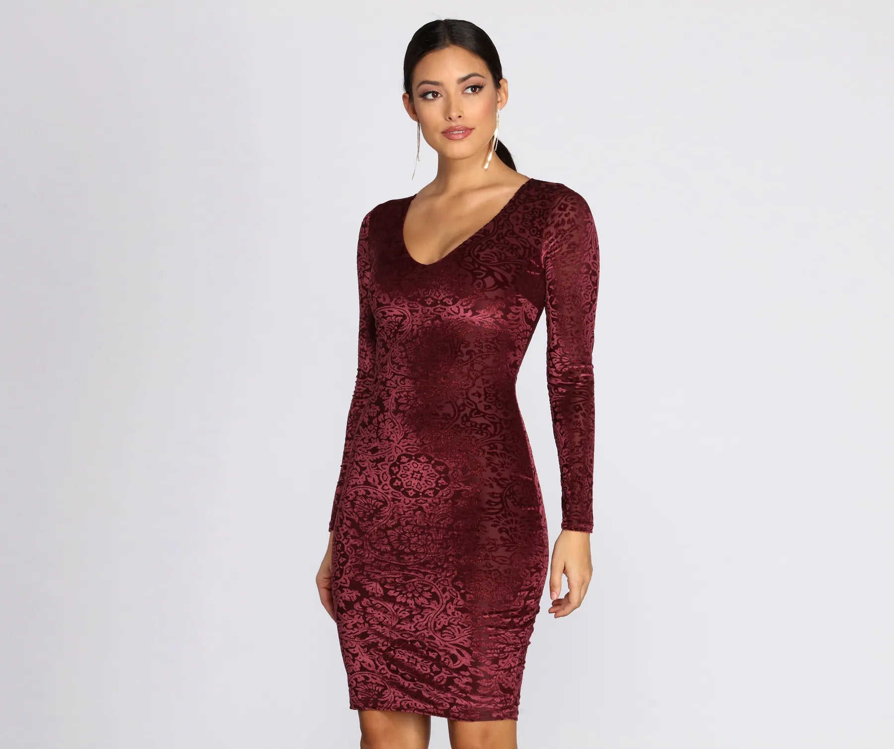 Burnout Flocked Velvet Midi Dress - Image 3