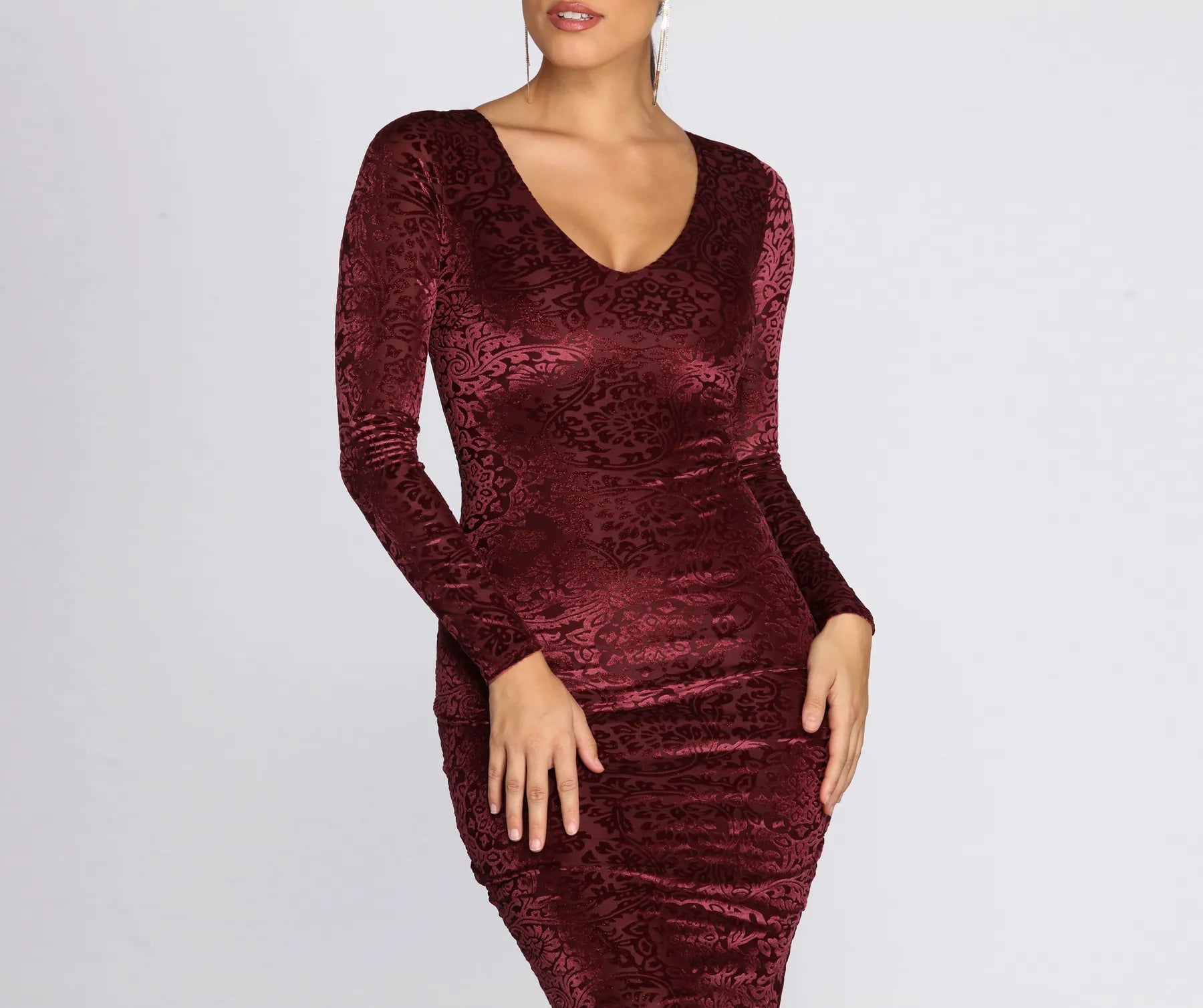 Burnout Flocked Velvet Midi Dress - Image 4