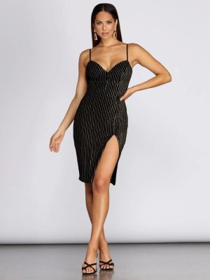 Set The Record Straight Pinstripe Midi Dress