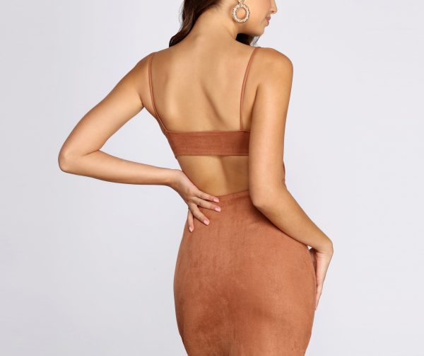 Sophisticated Faux Suede Midi Dress - Image 4