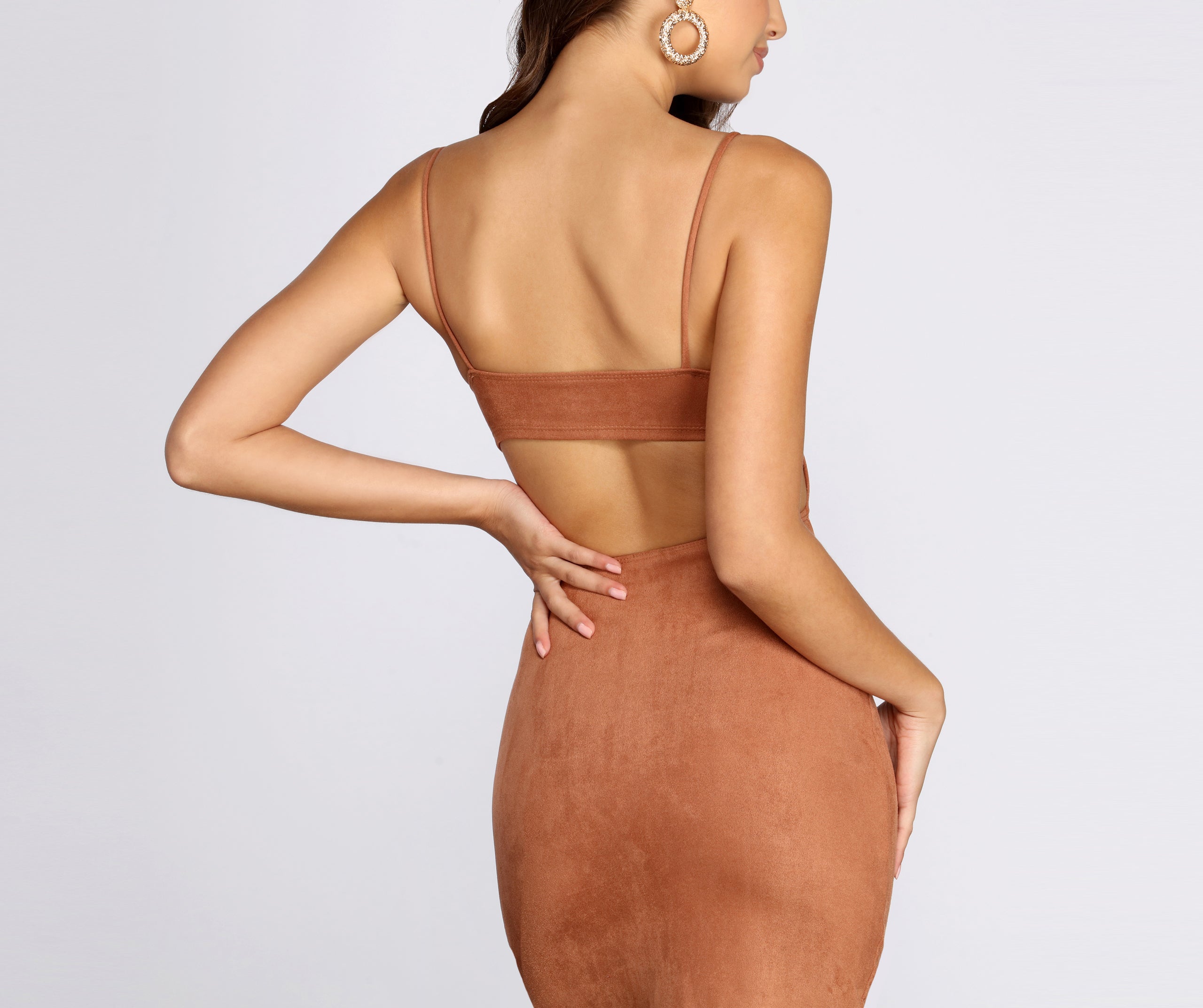 Sophisticated Faux Suede Midi Dress - Image 4