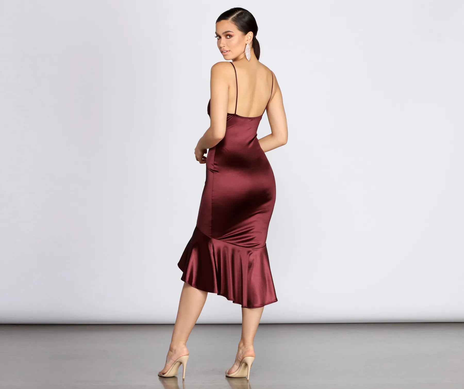 Trumpet Hem Satin Midi Dress - Image 2
