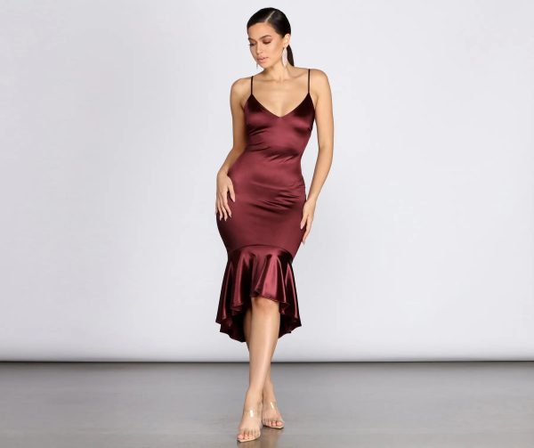 Trumpet Hem Satin Midi Dress - Image 4