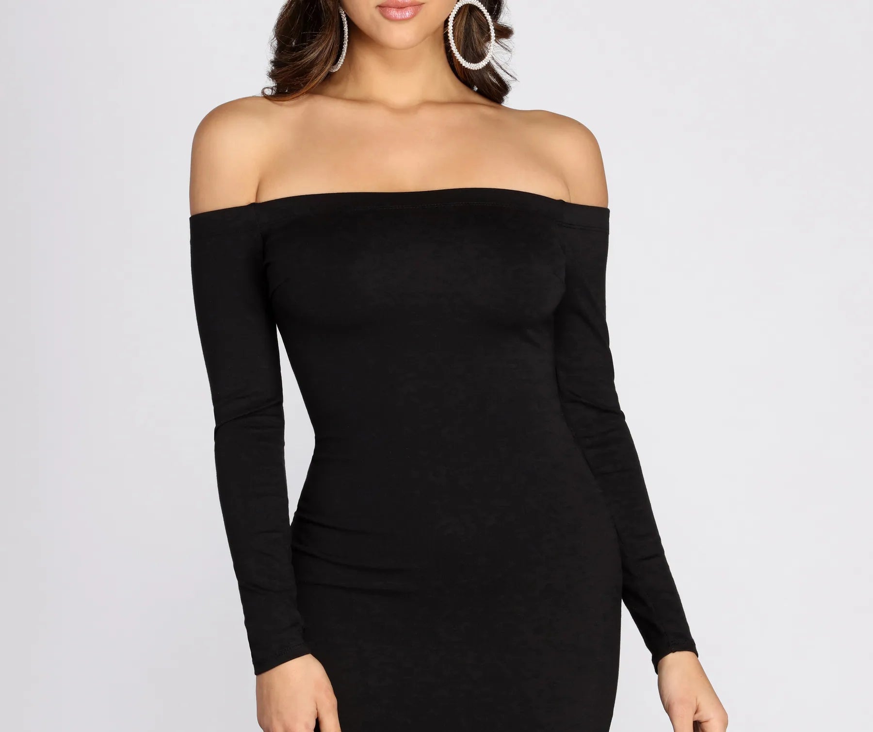 Off Shoulder Trumpet Hem Midi Dress - Image 3