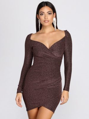 Long Sleeve Glitter Knit Mini Dress