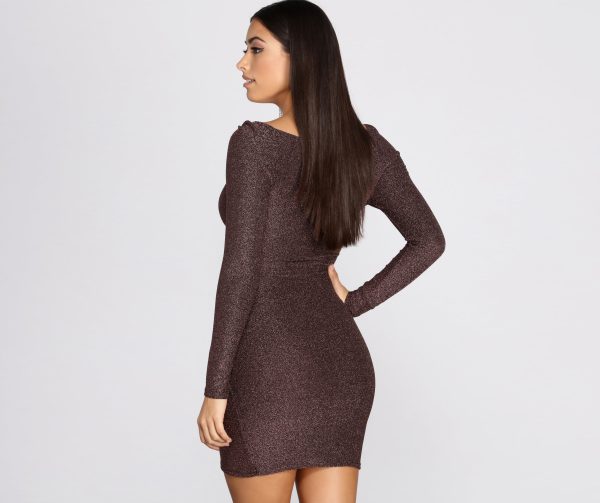 Long Sleeve Glitter Knit Mini Dress - Image 2