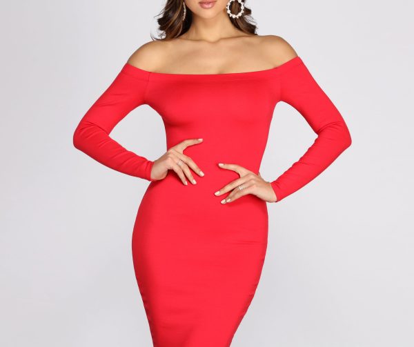 Off Shoulder Trumpet Hem Midi Dress - Image 3