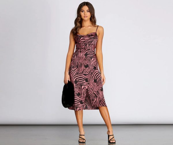 Satin Zebra Print Midi Dress - Image 3