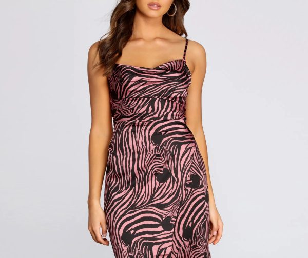 Satin Zebra Print Midi Dress - Image 4