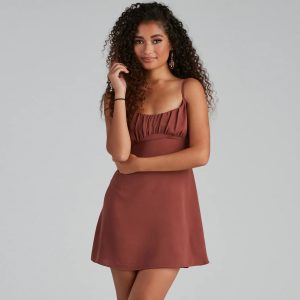 Weekend Vacay Satin Ruched Tie-Back Dress