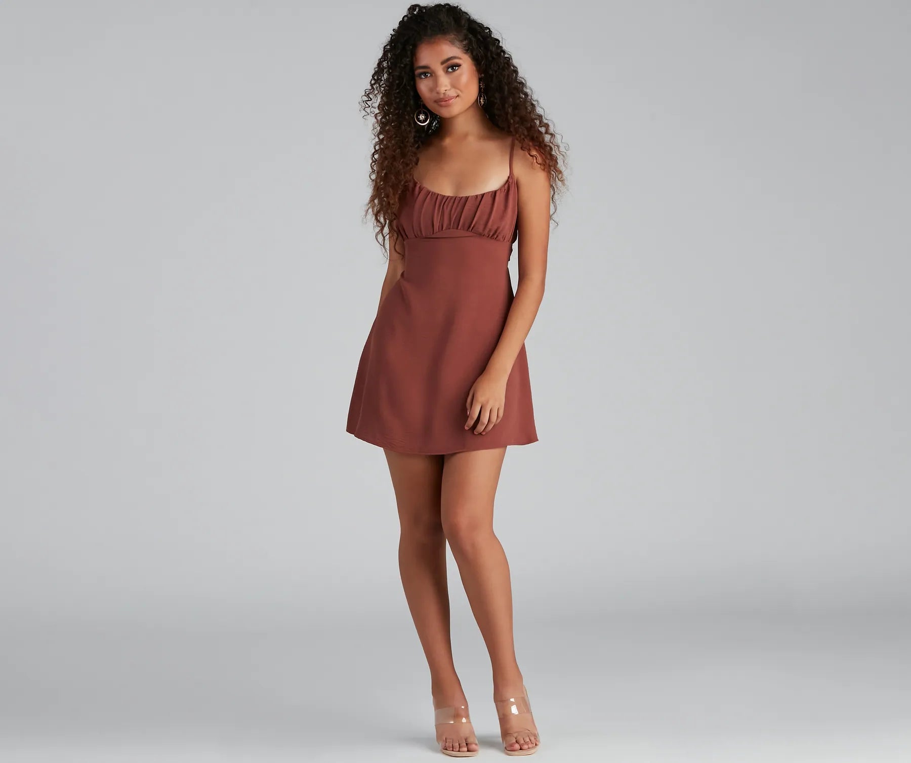 Weekend Vacay Satin Ruched Tie-Back Dress - Image 4