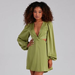 So Luxe Satin A-Line Cutout Mini Dress
