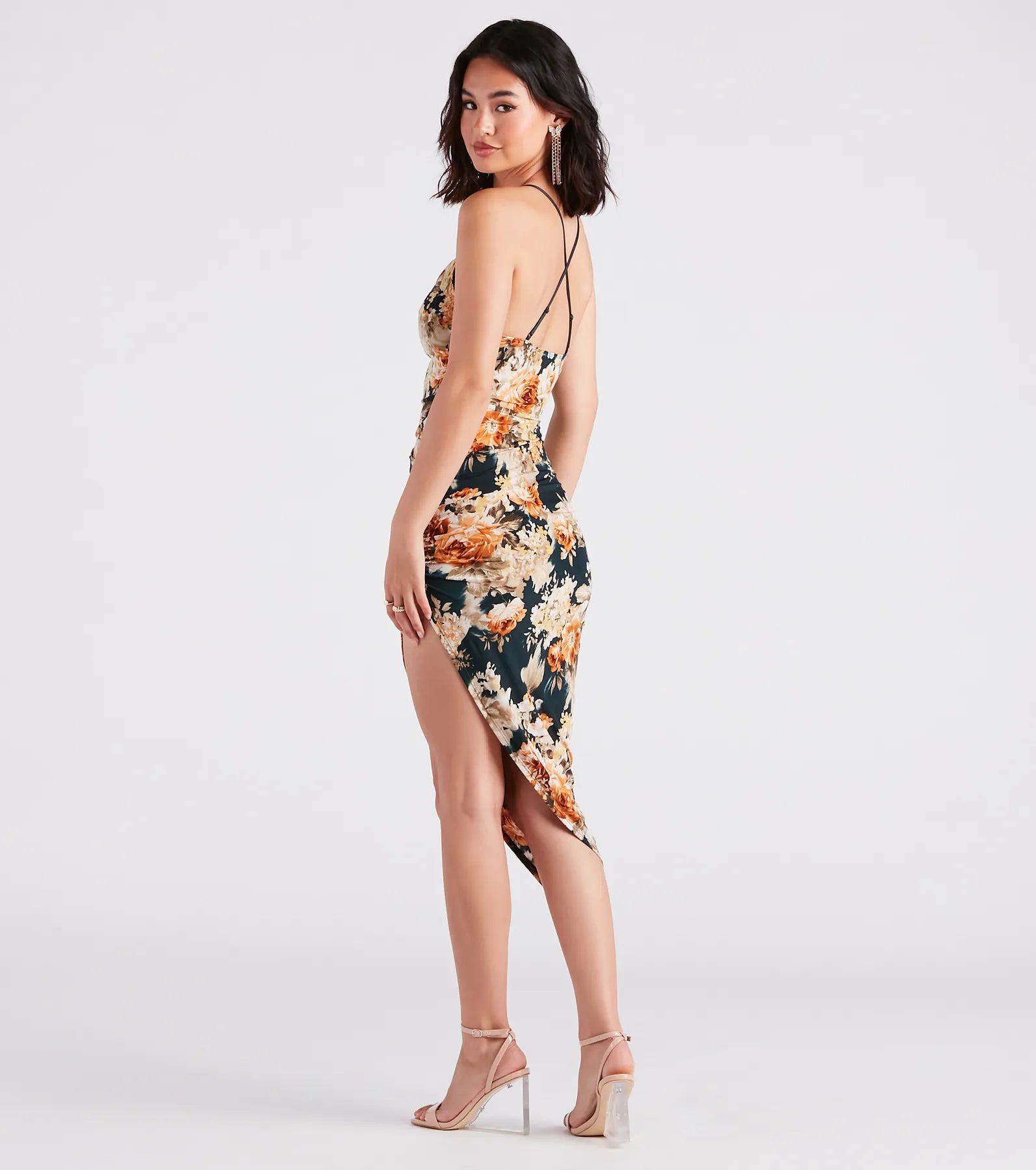 Beautiful Blooms Floral Asymmetric Midi Dress - Image 2