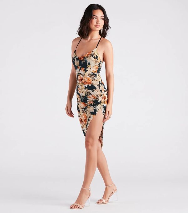 Beautiful Blooms Floral Asymmetric Midi Dress - Image 3