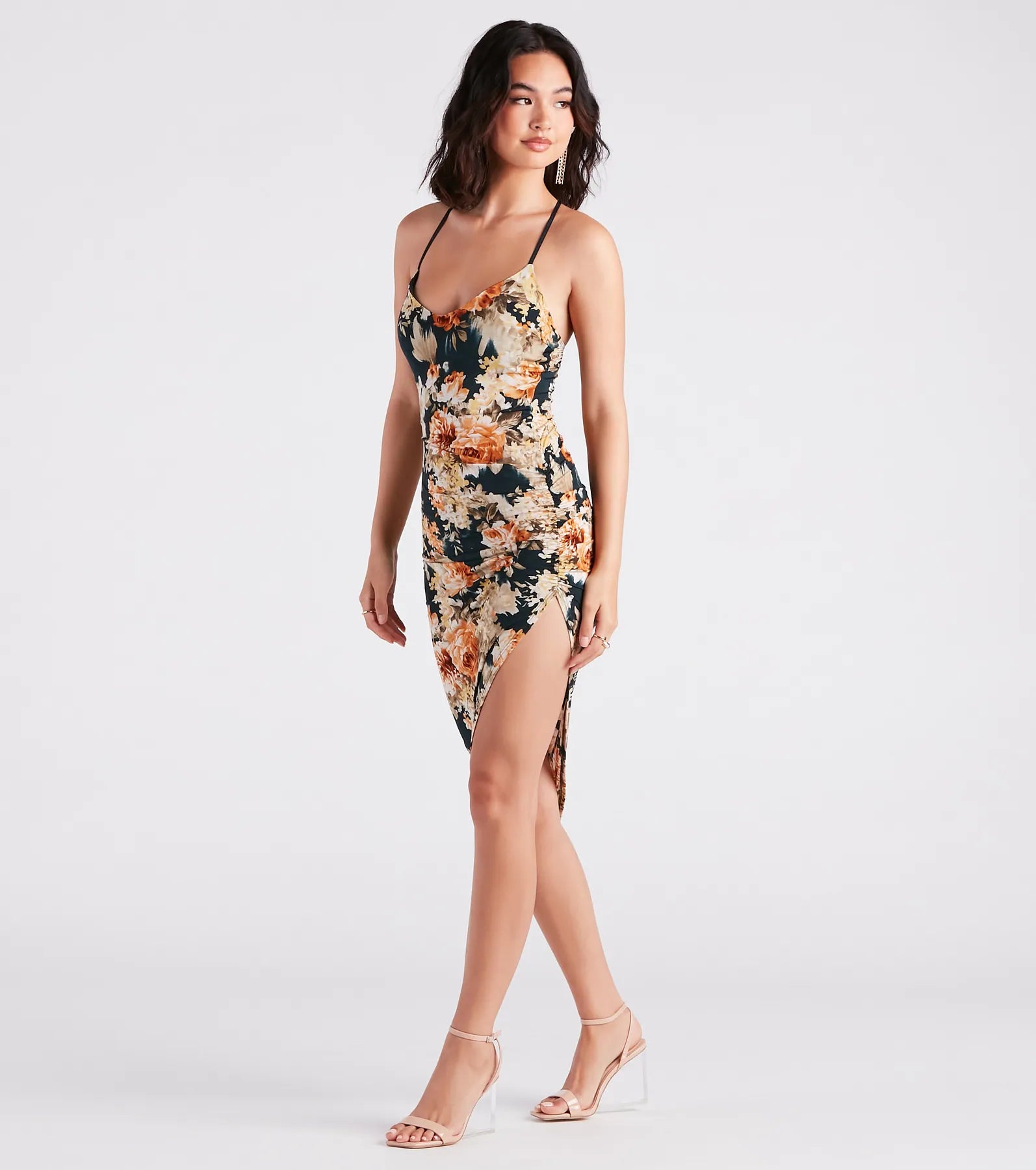Beautiful Blooms Floral Asymmetric Midi Dress - Image 3