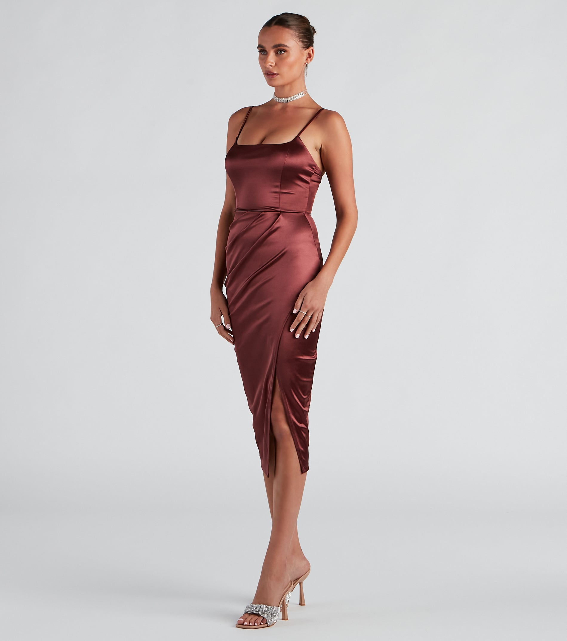 Cocktail Glam Satin Midi Dress - Image 3