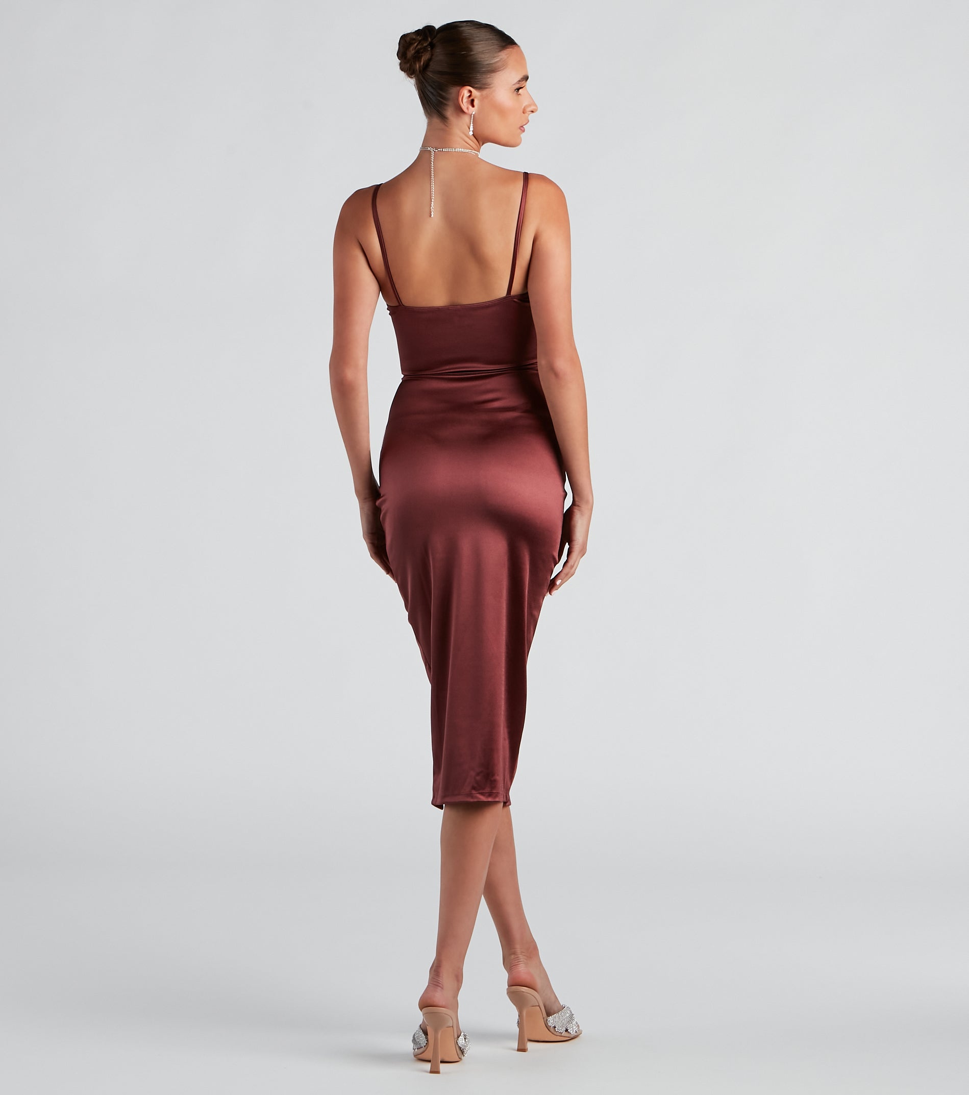 Cocktail Glam Satin Midi Dress - Image 2