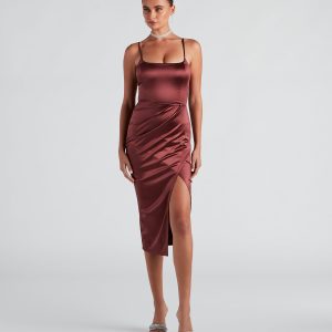 Cocktail Glam Satin Midi Dress