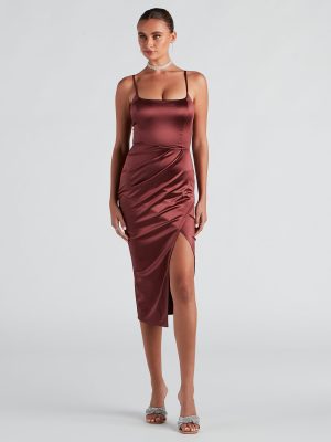Cocktail Glam Satin Midi Dress