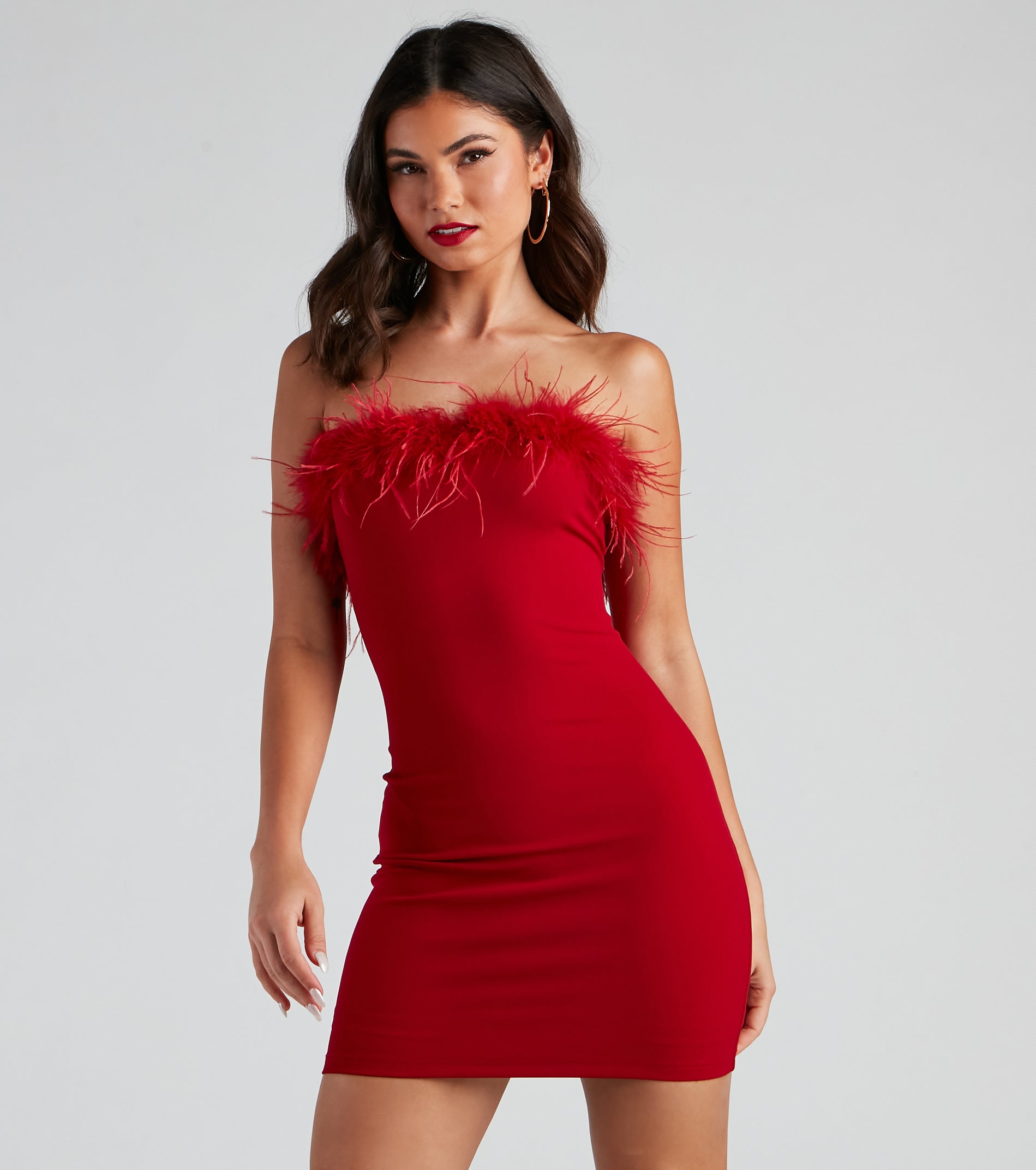 Daring Diva Marabou Feather Crepe Dress - Image 5