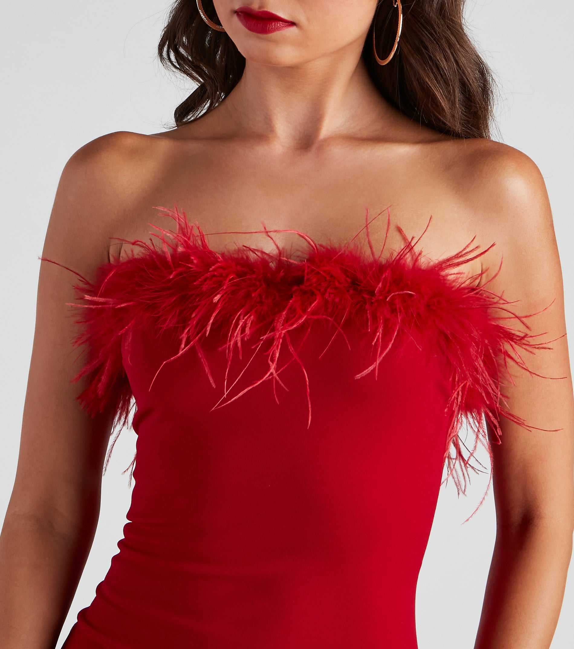 Daring Diva Marabou Feather Crepe Dress - Image 8