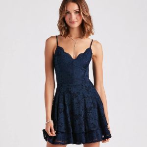 Lace Amour V-Neck Skater Dress