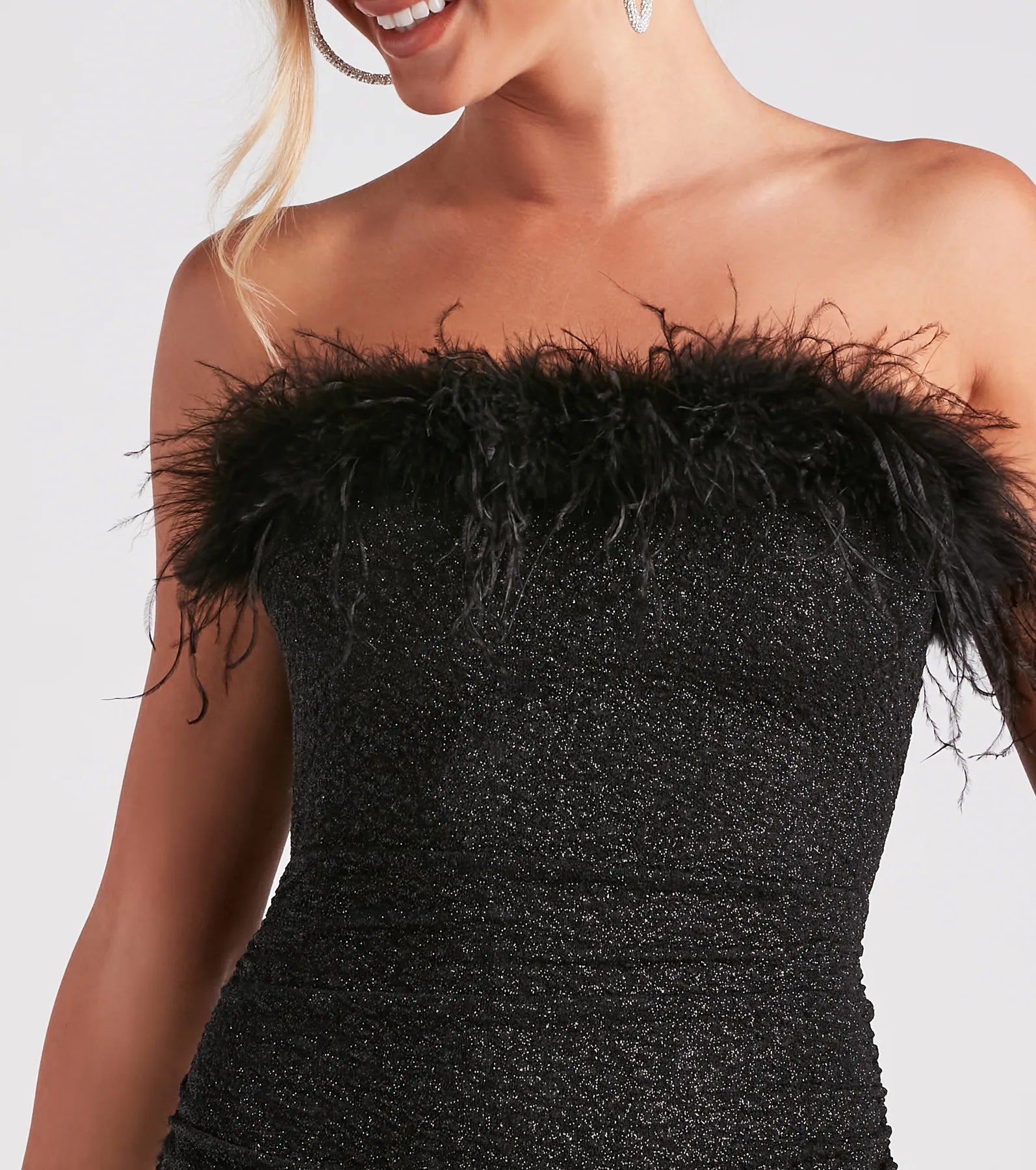 Radiant Glow Feather Trim Glitter Mini Dress - Image 8
