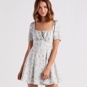 Budding Romance Floral Chiffon Skater Dress