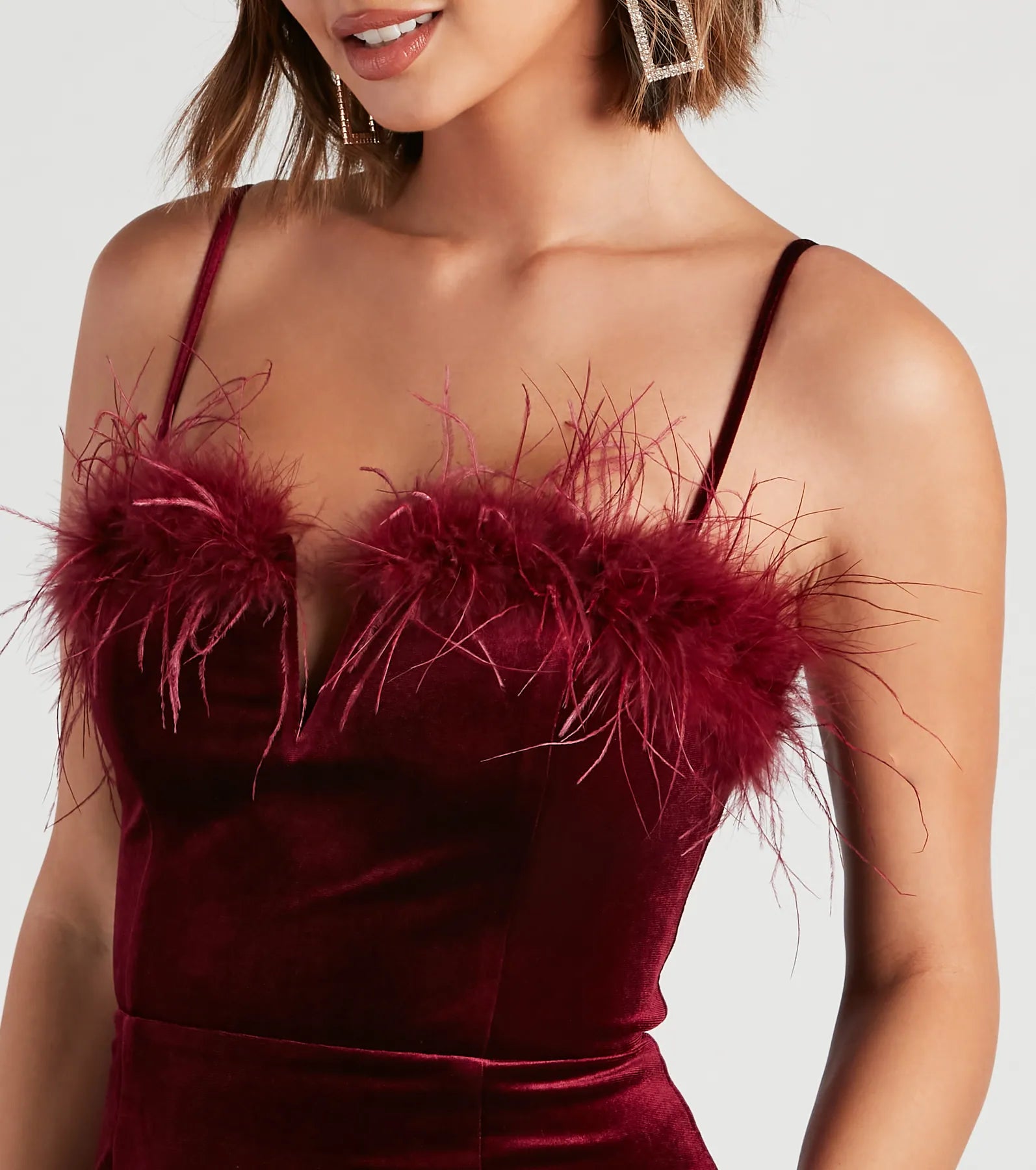 Enchanting Night Velvet Marabou Dress - Image 4