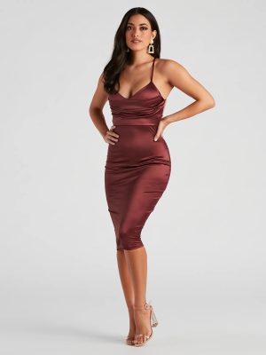 Love Debut Satin Pleat Midi Dress