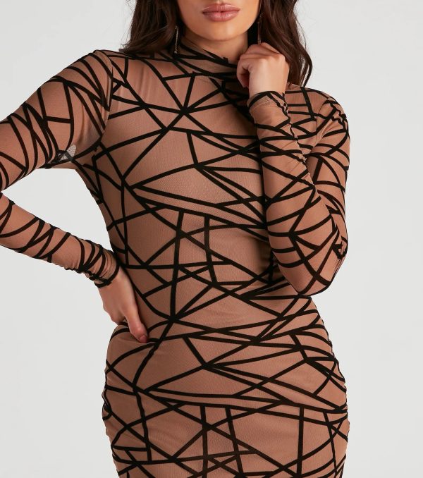 Geometric Muse Mesh Mock Neck Dress - Image 4