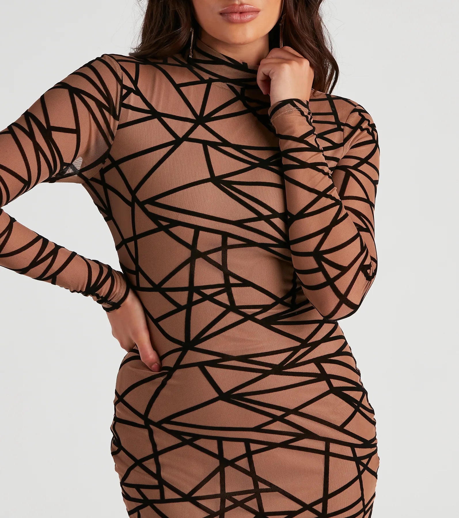 Geometric Muse Mesh Mock Neck Dress - Image 4