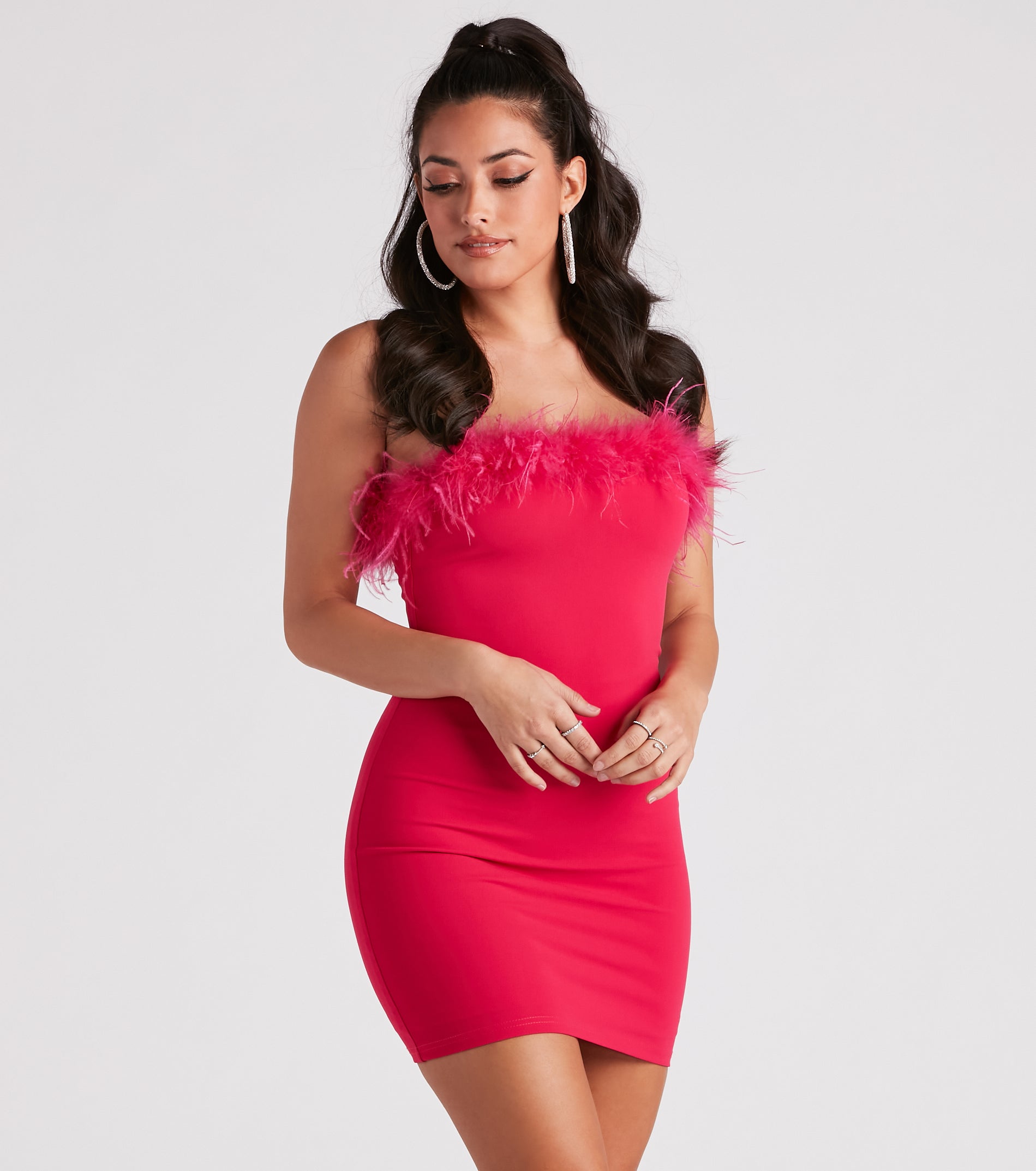 Daring Diva Marabou Feather Crepe Dress - Image 9