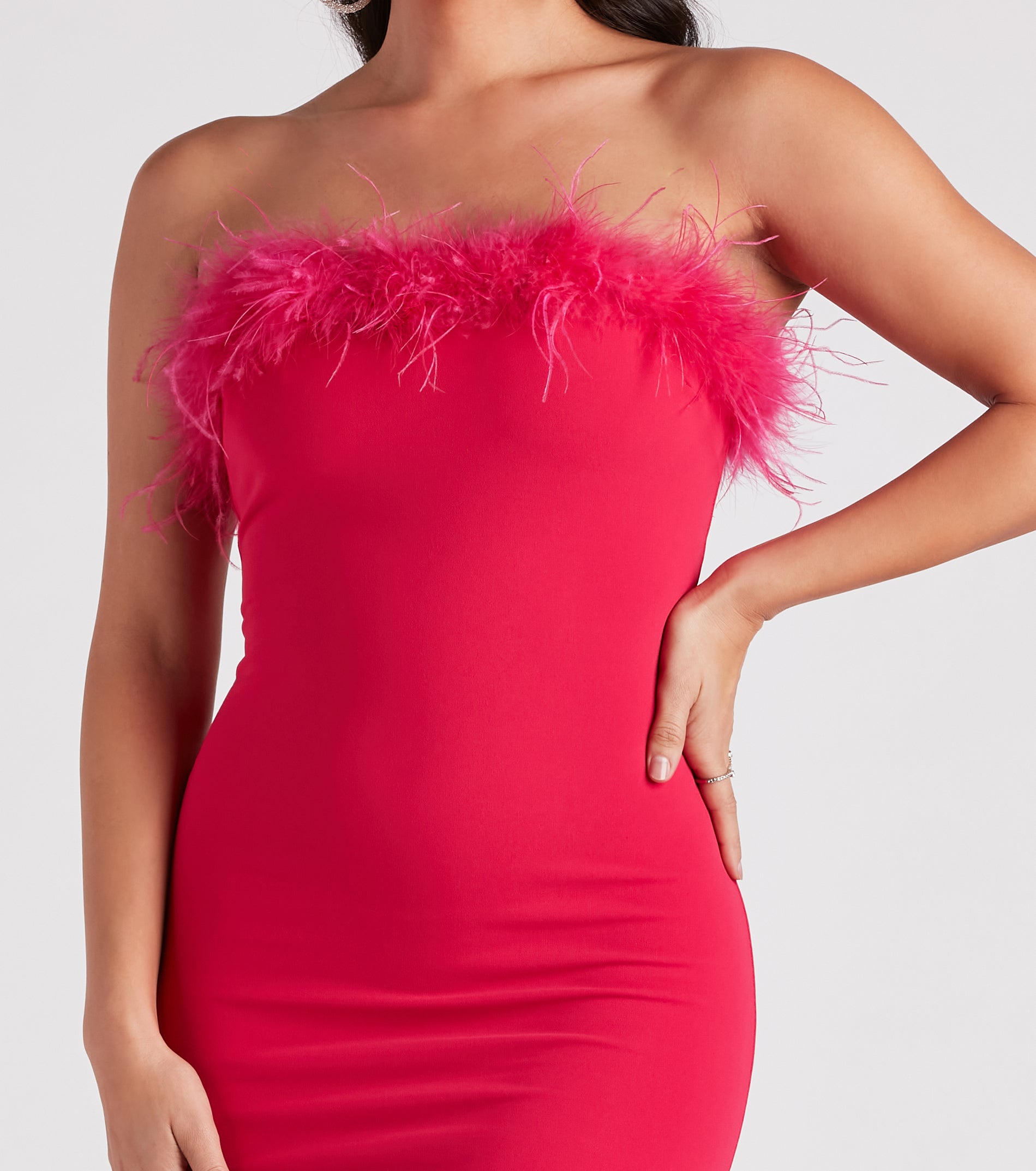 Daring Diva Marabou Feather Crepe Dress - Image 12