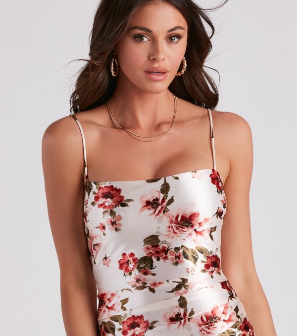 Blooming Romance Floral Satin Mini Dress - Image 4