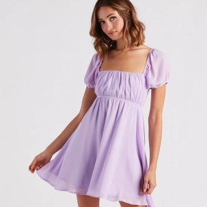 Spring Forward Chiffon Puff Sleeve Skater Dress