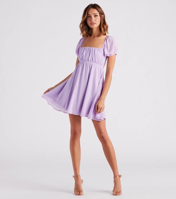 Spring Forward Chiffon Puff Sleeve Skater Dress - Image 3