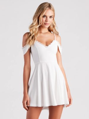 Flow My Way Chiffon Lace Trim Skater Dress