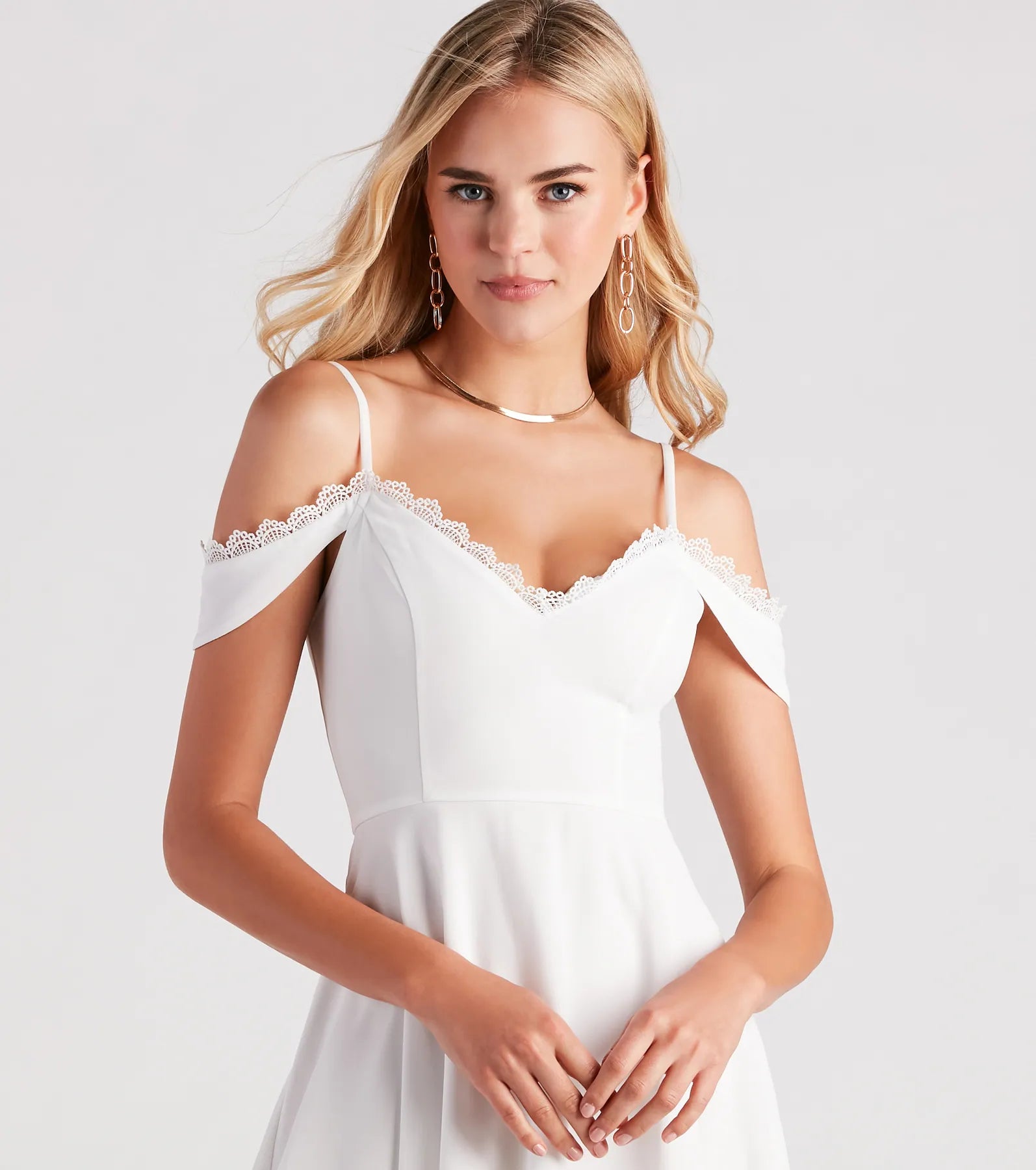 Flow My Way Chiffon Lace Trim Skater Dress - Image 4