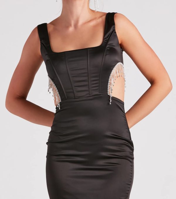 Glam Stunner Rhinestone Trim Satin Mini Dress - Image 4
